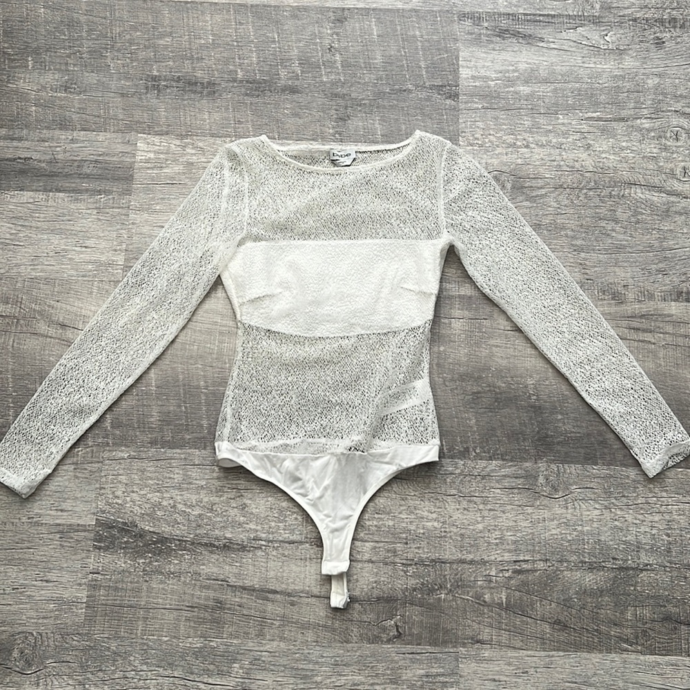 White See-through Patterned Thong Bodysuit
